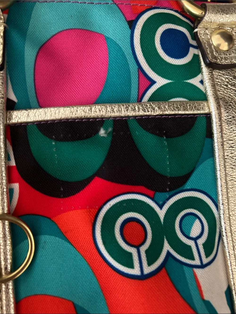 Coach Multicolor Signature Circle Tote with Gold Trim